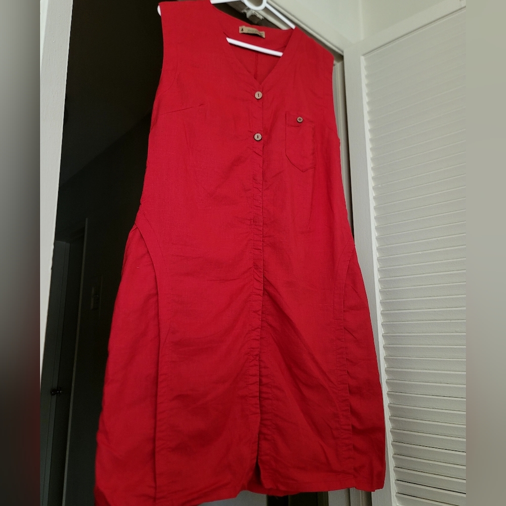 DOROST | Sleeveless Red Midi Dress | Button Down